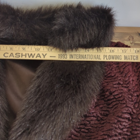 Vintage Burgundy Faux Persian Lamb Coat w/Faux Fur Trim Retro Glam - Picture 11 of 16